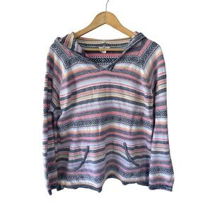 Loft Lounge Multi-Color Striped Western Cotton Hooded Pullover Size XL